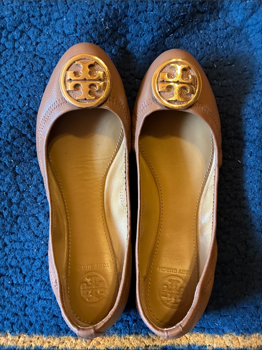 Tory Burch Tan Leather ballet Flats with box